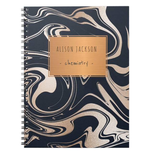 Carnet Rose noir marbre d'or avec école de étiquette en c (Devant)