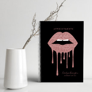 Carnet Rose noir Parties scintillant à goutte d'or Lips m