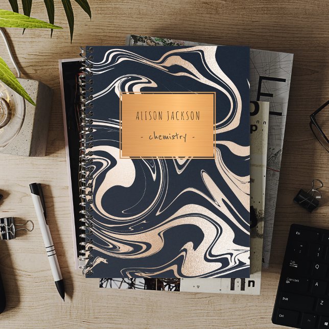 Carnet Rose or noir marbre avec cuivre étiquette école (Créateur téléchargé)