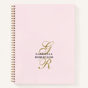 Carnet Rose Pâle Monogramme Or Noir Minimaliste Élégant