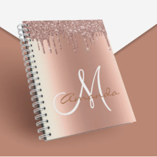 Carnet Rose Parties scintillant métal or Monogramme