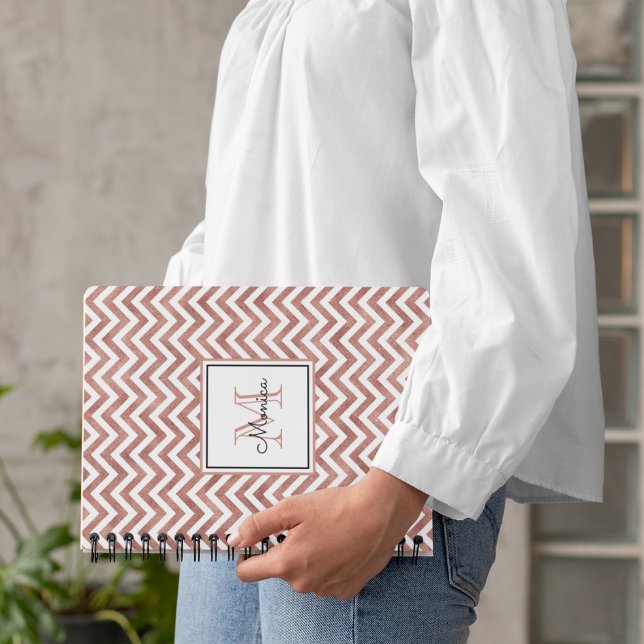 Carnet Rose Parties scintillant or Chevron Motif Monogram (Créateur téléchargé)