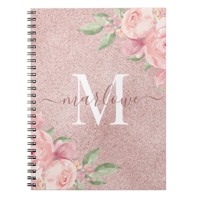 Carnet Rose Parties scintillant or rose pâle rose floral  (Devant)