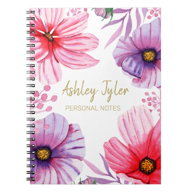 Carnet Rose pastel floral girly mignon personnalisé (Devant)