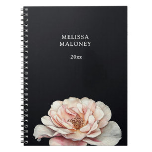 Carnet Rose peinte rose pâle sur fond noir