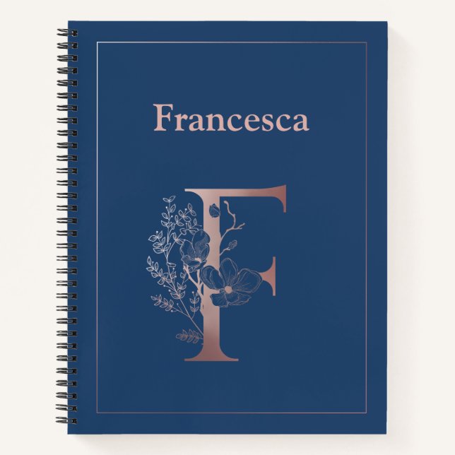 Carnet Rose personnalisé Monogramme d'or initial F (Devant)