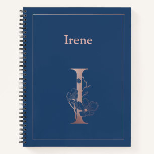 Carnet Rose personnalisé Monogramme Or initial I