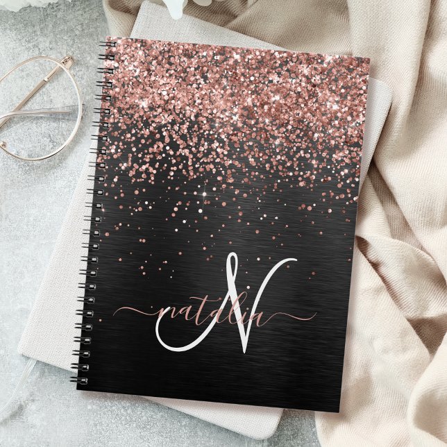 Carnet Rose personnalisé Parties scintillant or noir Étin (Créateur téléchargé)