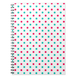 Carnet Rose profond, Aqua, Polka blanche pointillé