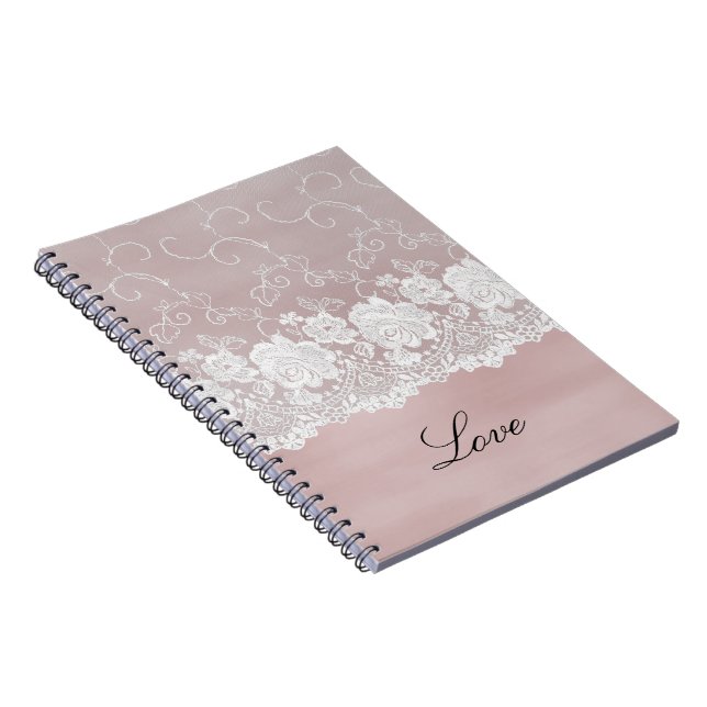 Carnet Rose romantique Blush Rose Blanche dentelle Floral (Côté Droit)