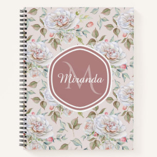 Carnet Rose rose pâle Motif avec Monogramme et nom