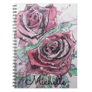Carnet Rose rouge Aquarelle Belle Femme Nom