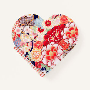 Carnet ROSE ROUGE BLANC FLEURS pivoines, Floral japonais 