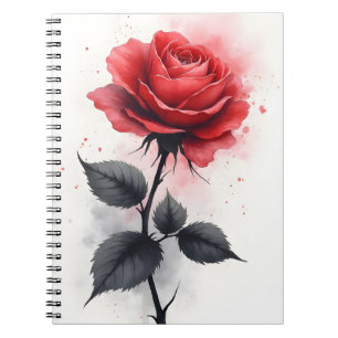 Carnet Rose rouge - Fleurs aquarelle