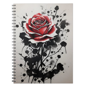 Carnet Rose rouge - Fleurs aquarelle