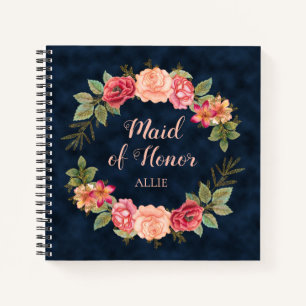 Carnet Rose Rouge Floral Bleu Marine Demoiselle D'honneur