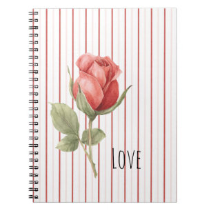 Carnet Rose rouge romantique rayures d'amour
