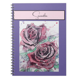 Carnet Rose rouge Roses Fleur Aquarelle Florale Art viole