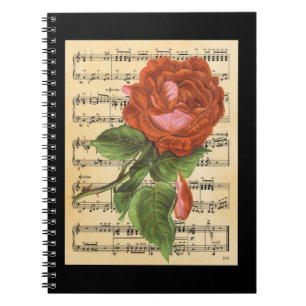 Carnet Rose rouge vintage et musique