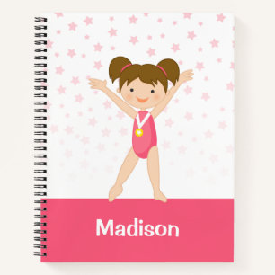 Carnet Rose Stars Brunette Girl Gymnastique Personnalisé