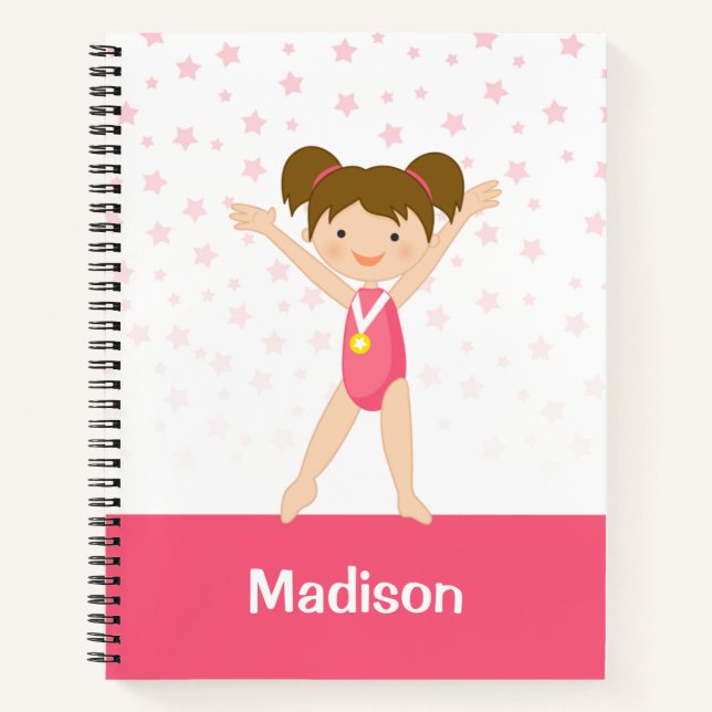 Carnet Rose Stars Brunette Girl Gymnastique Personnalisée (Devant)