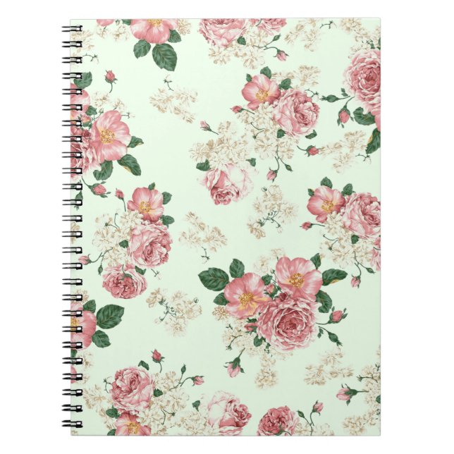 Carnet Rose sur Vert Vintage Floral (Devant)