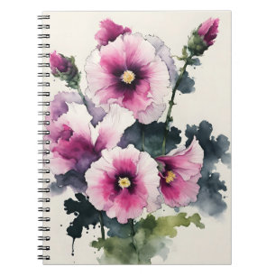 Carnet Rose trémière - Fleurs à l'aquarelle