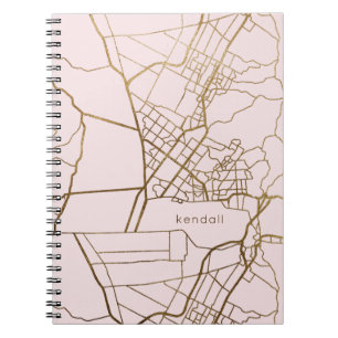 Carnet Rose vif avec Gold Look Carte et nom