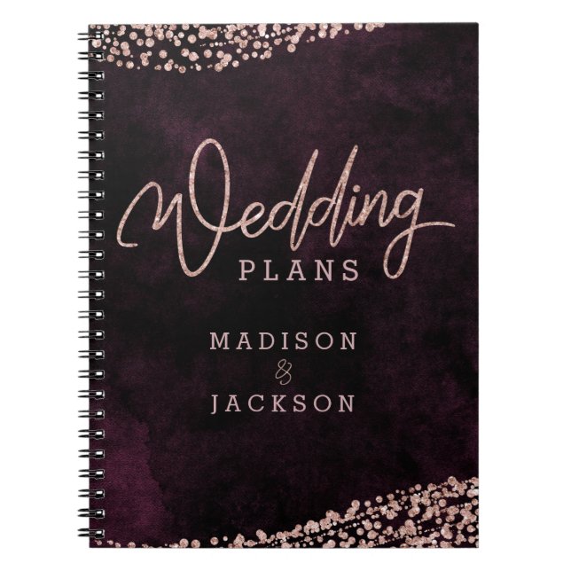 Carnet Rose Vin Bourgogne Gold Confetti Wedding planner (Devant)