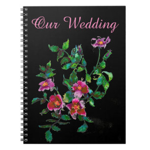Carnet roses aquarelles rose magenta vintage