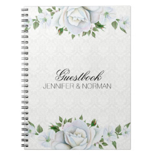 Carnet Roses blanches sur Damas blanches