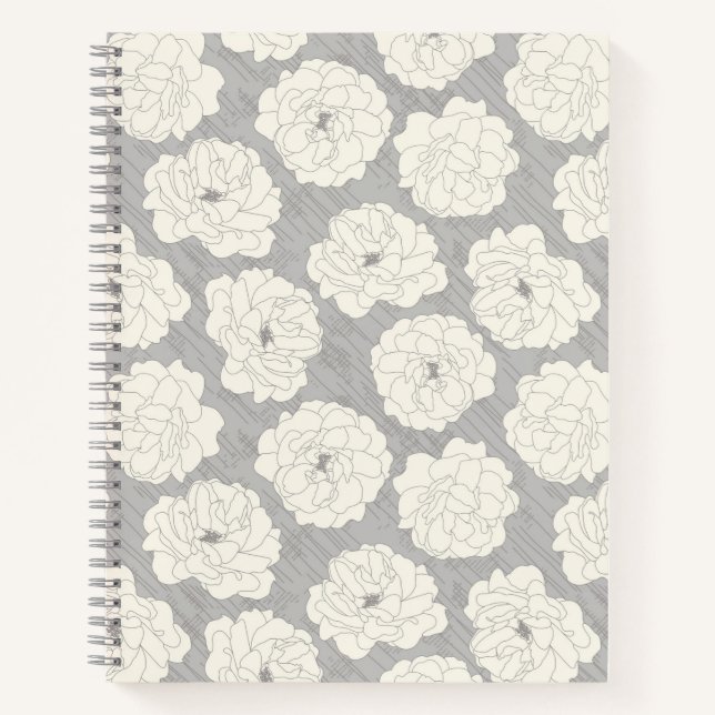 Carnet Roses blanches sur gris clair - motif sans soudure (Devant)