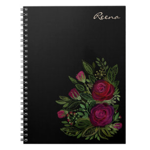 Carnet Roses d'aquarelle sur un arrière - plan noir, aqua