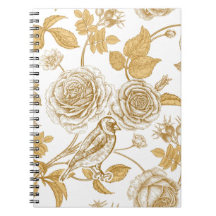 Carnet Roses dorés, fleurs, feuilles et baies de chien