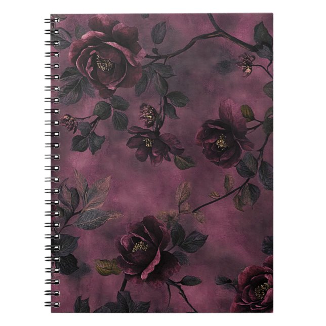 Carnet Roses élégantes sur un fond violet foncé.  (Devant)