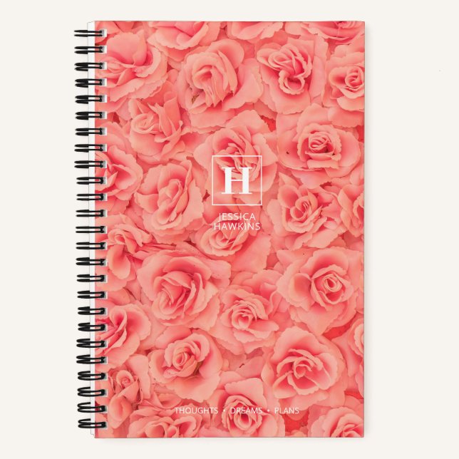 Carnet Roses en bouquet rose classique Monogramme (Recto)