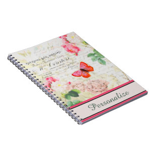 Carnet Roses et papillon vintage personnalisés