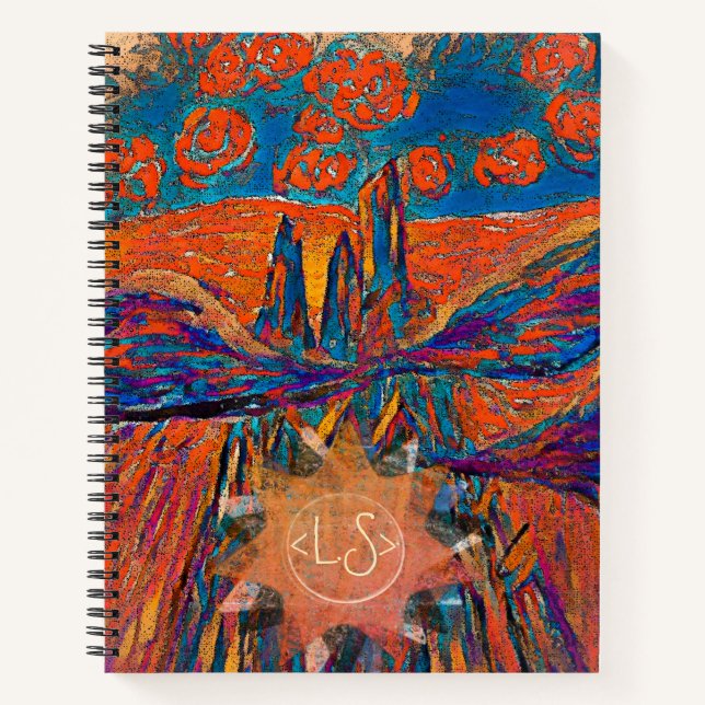 Carnet Roses impressionnants dans le ciel et le monogramm (Devant)