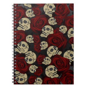 Carnet Roses Rouges & Crânes Floral Noir Gothique