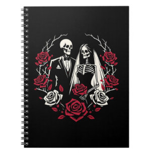 Carnet Roses rouges et noires Mariage de couple squelette