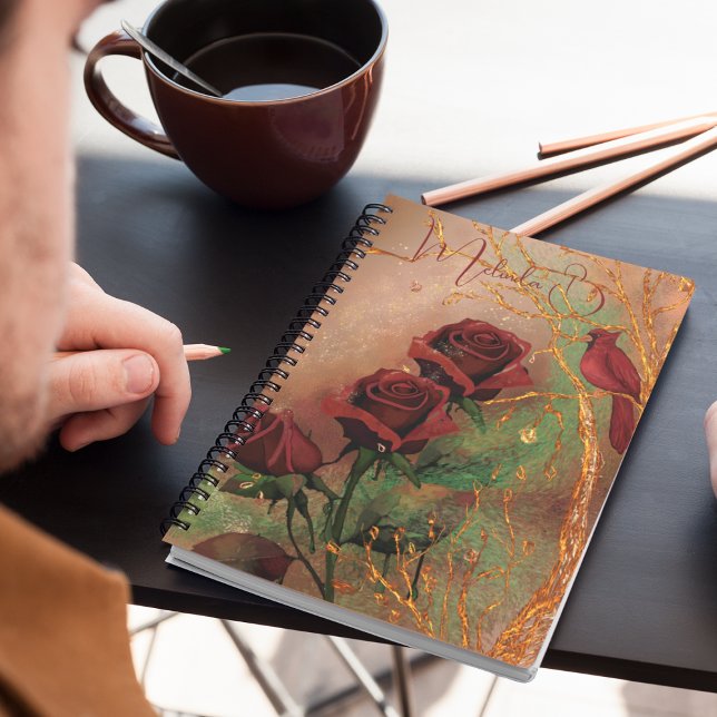 Carnet Roses rouges, Oiseau sur arbre (Créateur téléchargé)