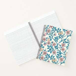 Carnet Roses sauvages et papillons /rose/bleu/blanc cassé