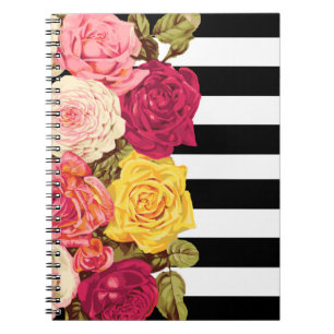 Carnet Roses sur Moderne Black & White Stripes Chic Flori