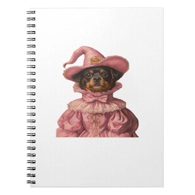 Carnet Rottweiler Chiot habillé en sorcière rose - Cute H (Devant)