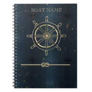 Carnet Roue de bateau en or nautique, bleu foncé