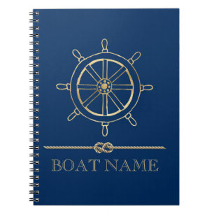 Carnet Roue de bateau en or nautique, bleu marine