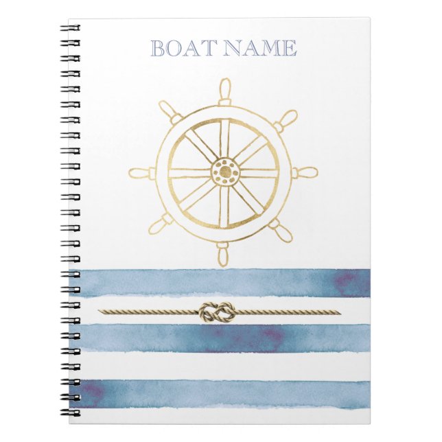 Carnet Roue nautique en or, Bleu Aquarelle (Devant)