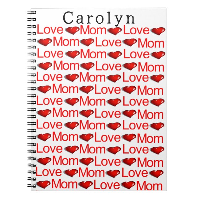 Carnet Rouge coeurs J'aime Maman (Devant)