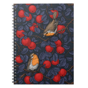 Carnet Rouge-gorges dans le pommier/bleu et rouge 