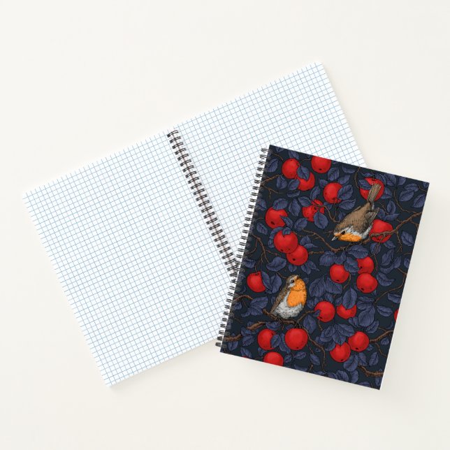 Carnet Rouge-gorges dans le pommier/bleu et rouge  (Intérieur)